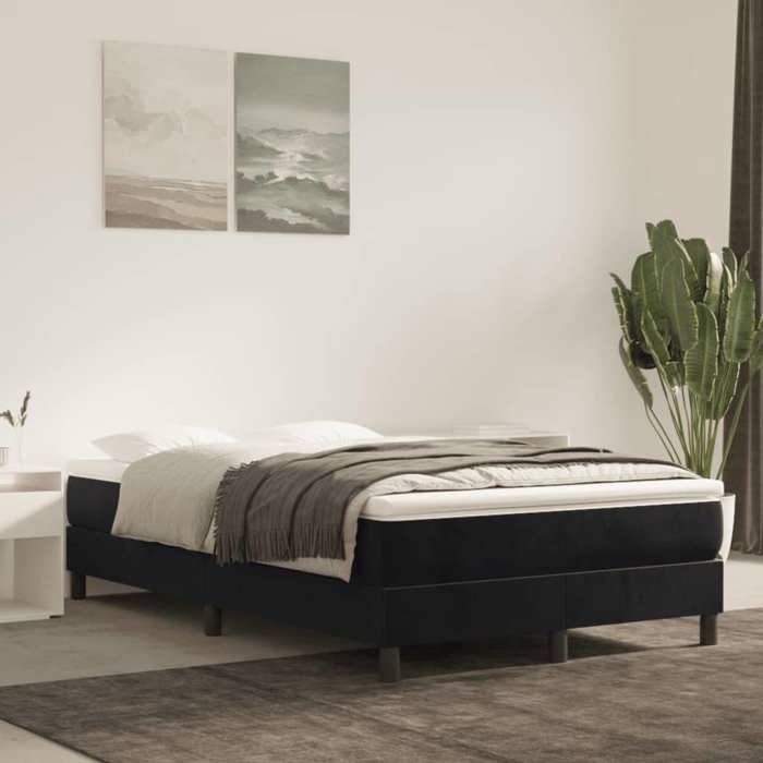 CHIC Lit Double 2 Personnes Sommier à lattes de lit Noir 120x200 cm Velours Design52167