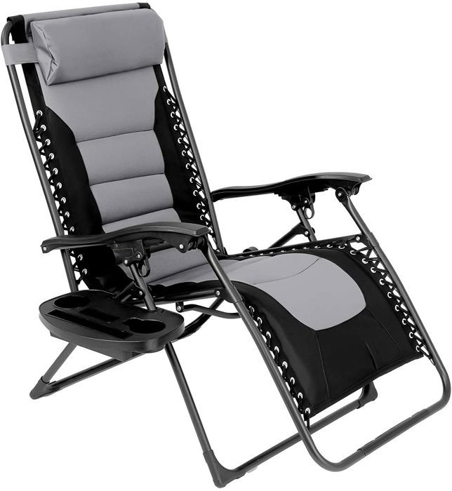 Chaise Longue inclinable,transat Bain de Soleil,fauteuil relax jardin, avec Support de Gobelet,Appuie Tête,Max 140KG,Gris
