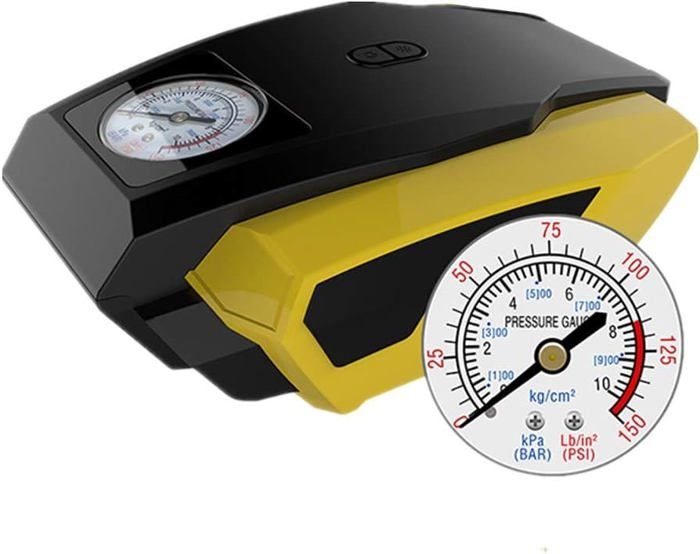 Pompe à Air De Secours 12V Pour Voiture - Compacte Avec Connecteur Allume-cigare Et Jauge - Idéale Pour Pneus, Ballons, équipements Gonflables - 7