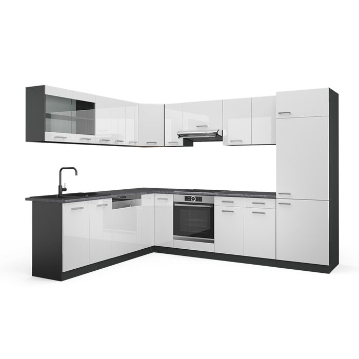 Cuisine équipée Vicco Fame-Line - Style Rustique Blanc Anthracite - Cuisine En Angle - Neuf