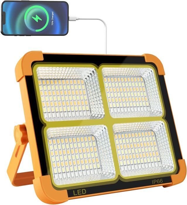 Projecteur LED rechargeable 100 W lampe de travail 10 000 lm lanterne portable avec panneau solaire lampe dextérieur à 5 modes