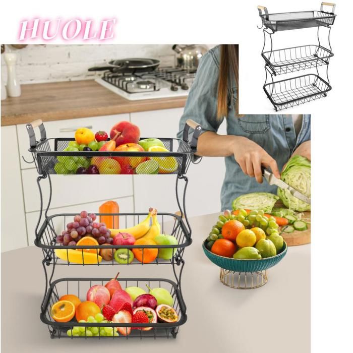 HERCHR Corbeille à Fruits 2 Niveaux En Fer - Design Élégant Et Stable Pour Cuisine