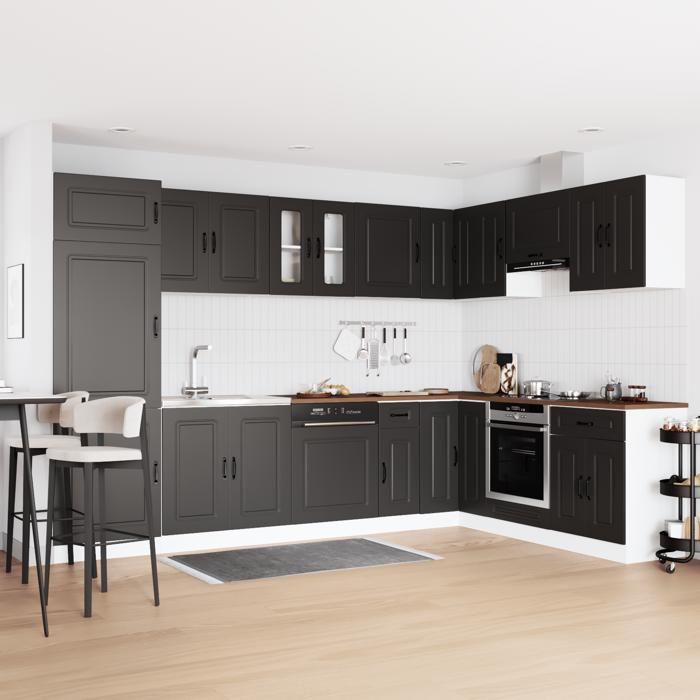 Luxueux Best* Meuble de cuisine Kalmar avec doubles évier/lavabo - Armoire bas de cuisines en bois dingénierie noir