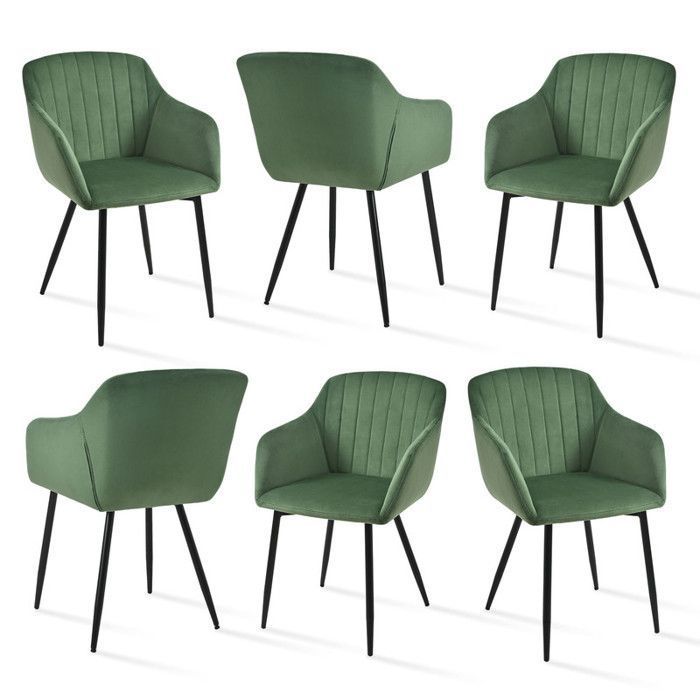 Goeurvant Chaises de salle à manger avec assise large et accoudoirs confort minimaliste - Lot de 6 - Vert