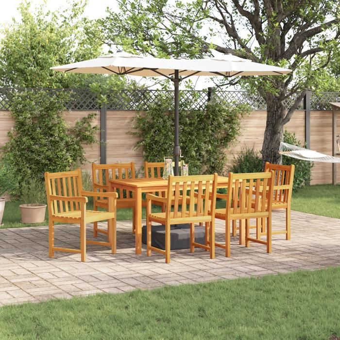 Ensemble de jardin 7 pièces en bois d'acacia