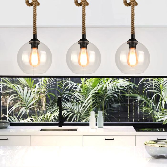 SNOGOLD 3X Suspension Industriel Forme Boule 25cm en Verre Transparent Lustre Rétro Lampe Suspension pour Salon Salle à Manger