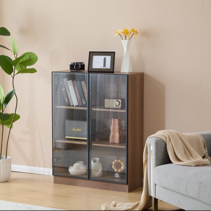Vitrine en verre avec éclairage 3 étagères Meuble de collection Couleur Noyer naturel 32×106×80 cm Vitrine en verre avec éclairage 3 étagères Meuble de collection Couleur Noyer naturel 32×106×80 cm