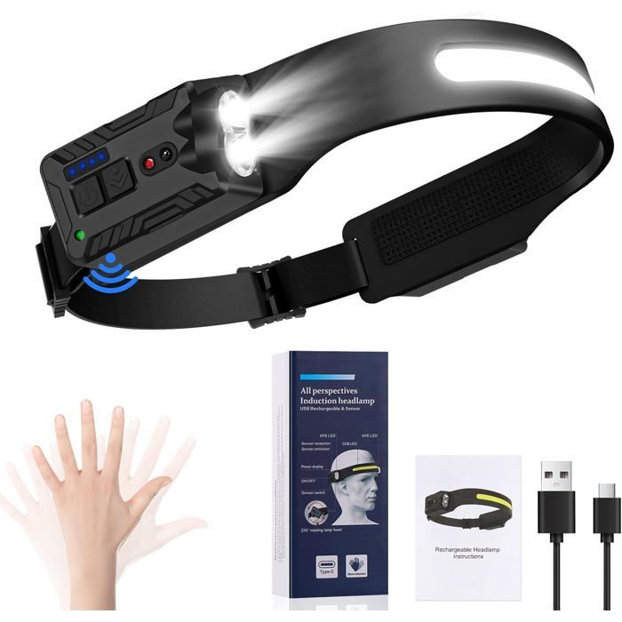 Brennenstuhl Lampe Frontale LED SL 400 AF – 400 Lm, Rechargeable USB, Détecteur IR, Autonomie 50h, IP44, Osram