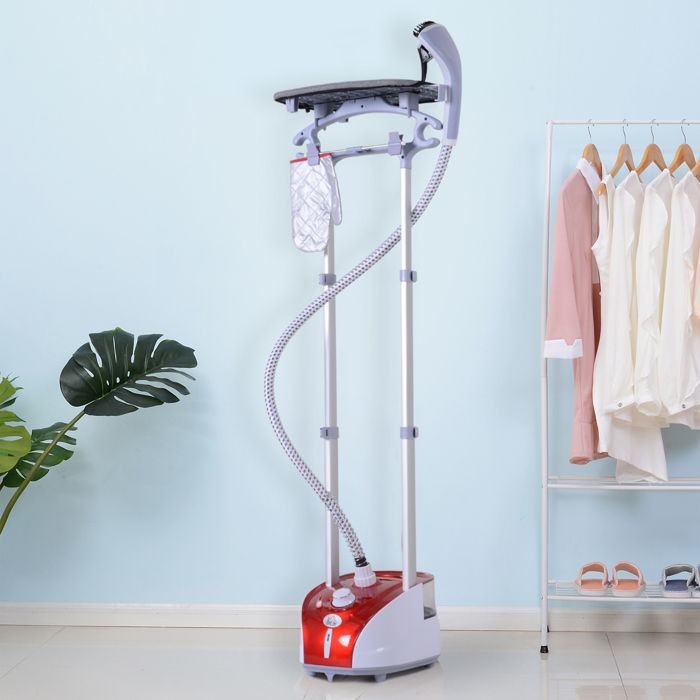 Défroisseur à vêtements 1800 W planche à repasser intégrée réservoir deau 2 L tige telescopique gant + cintre fournis rouge