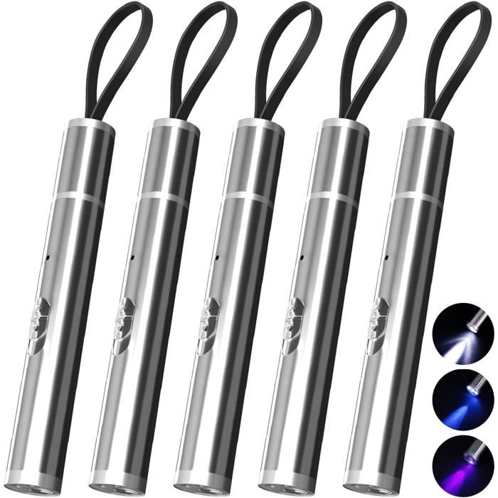 5Pack Lampe Stylo Rechargeable Mini Lampe de Poche EDC Ultra-Compacte Lampe de Poche 500 Lumen avec 3 Modes(argent)