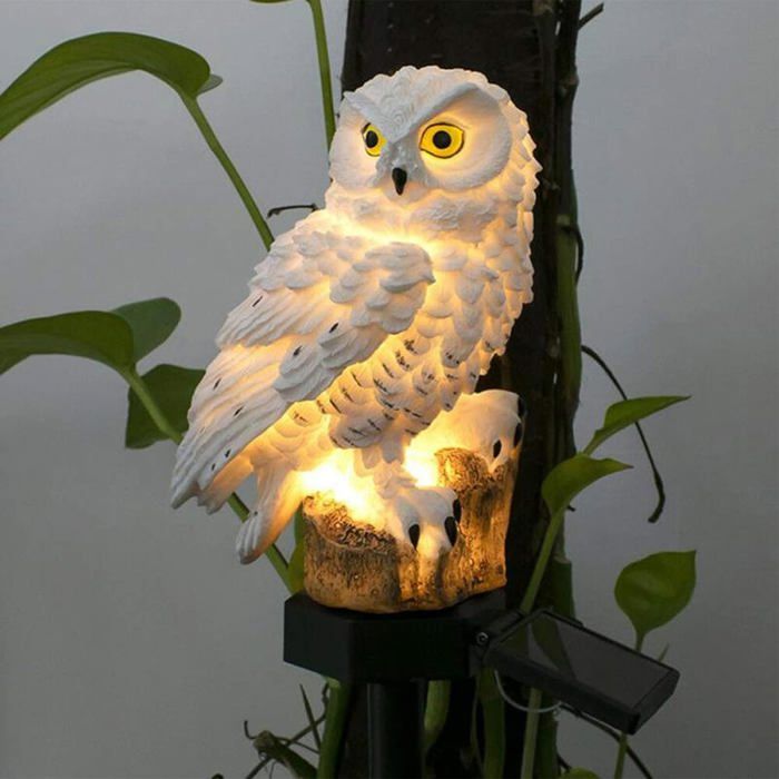 Lampe solaire LED de jardin décoration de jardin en forme de hibou lampe solaire étanche pour pelouse éclairage de chemin(blanc)