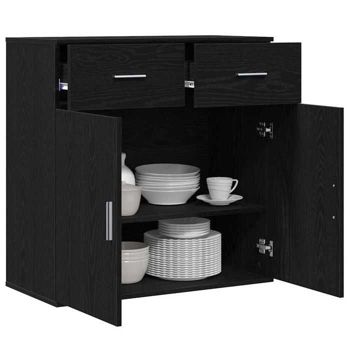 Buffet avec tiroir - vidaXL - Chêne noir - Bois dingénierie - 79x38x80 cm - 2 tiroirs - 2 portes - Poids maximal 60 kg
