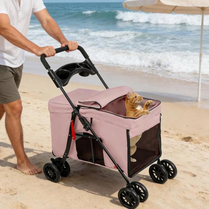 Comparer les prix de SUPFINE Poussette pour Animaux Pliable 4 Roues Poussette pour Chien et Chat Domestiques Jusquà 15 kg 49 × 75 × 95 cm Rose