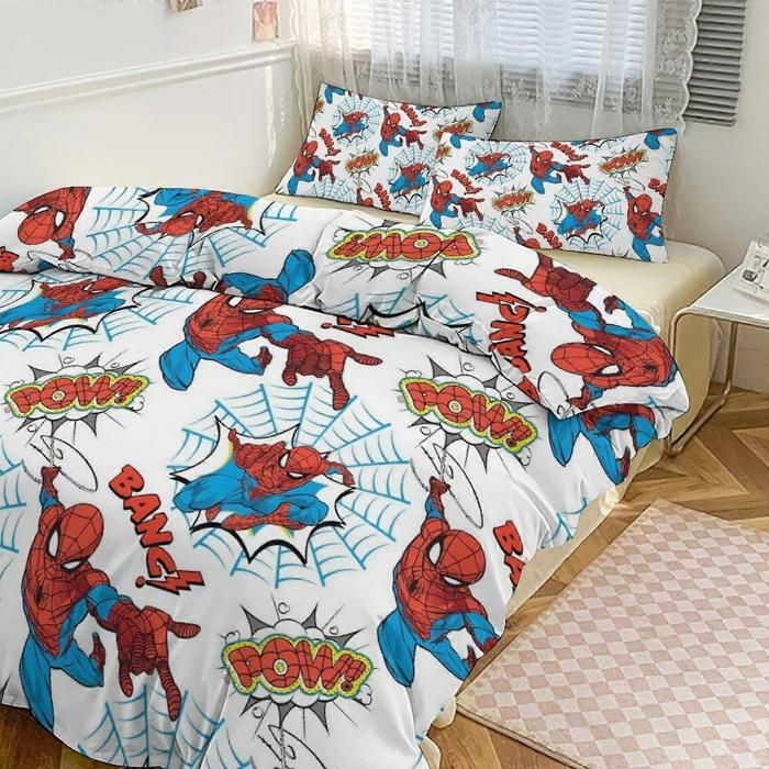 Spiderman Print Bedding Set Motif Couette Cove Set 3 Pièces 1 Housse De Couette Et 2 Taies D’oreiller Pour Femmes Hommes 140*200cm