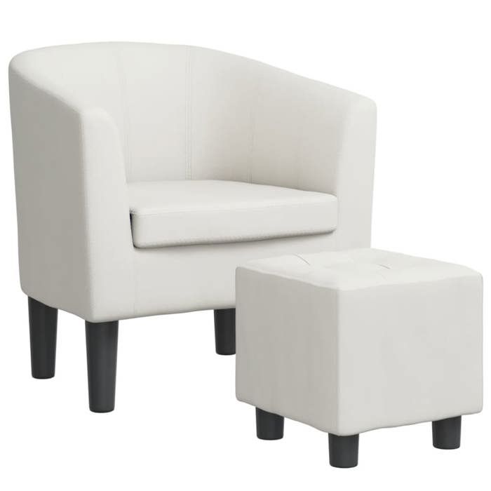 NEUF 2026 CHIC Chaise simple SWEETY Fauteuil de salon 1 PLACE avec repose-pied blanc similicuir 70x56x68 cm FF4653