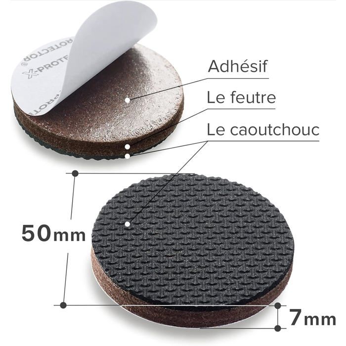 Patin antiderapant 8pc 50 mm Patin Caoutchouc Premium-Patins Antidérapants Autocollants-Anti Dérapent Meuble-pour Fixation en Place