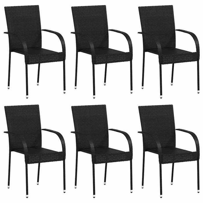 STAR SALE® Chaises empilables dextérieur (6 pcs) - Sièges de jardin - Résine tressée Noir 55.5x53.5x95 cm T1161