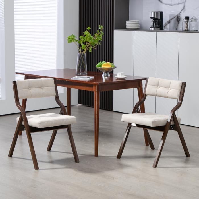 Lot de 2 Chaises Pliantes en Bois BELLEMAVE- Chaises de Salle à Manger Rembourrées- Sans Montage- Pour Accueil Bureau Fêtes- Crème