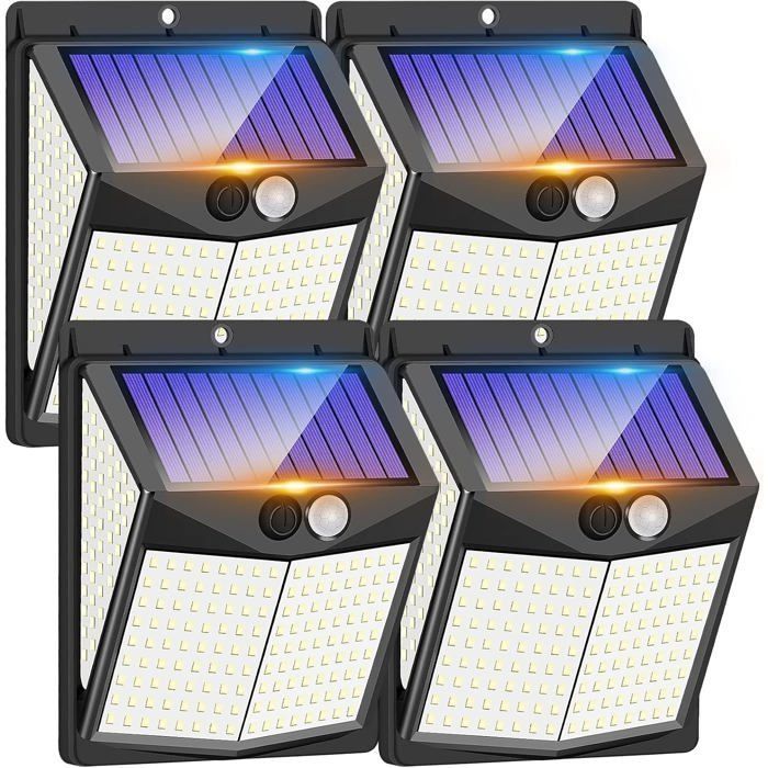 Lampes solaires dextérieur 238 LED éclairage de sécurité solaire et 3 modes applique murale solaire étanche (lot de 4)