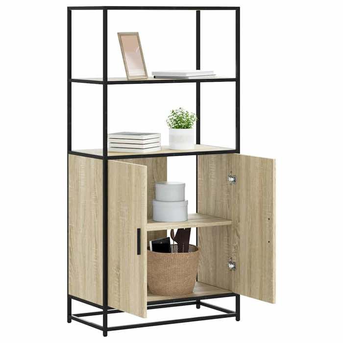 Buffet haut Commode salon Sideboard chêne sonoma 68x35x139 cm Bois dingénierie métal A5522