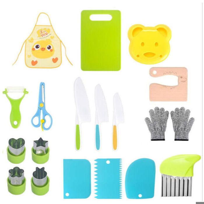 Onupgo - Lot de 4 couteaux de cuisine en plastique avec lame dentelée, pour enfant - Couteau à fruit, couteau à pain, couteau à gâteau A1 -6 Pack Colors