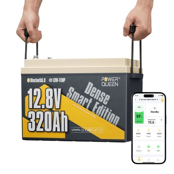 Batterie au lithium 12V320Ah Mini Sous siège Bluetooth LiFePO4 4.096kWh pour les campin-cars PowerQueen