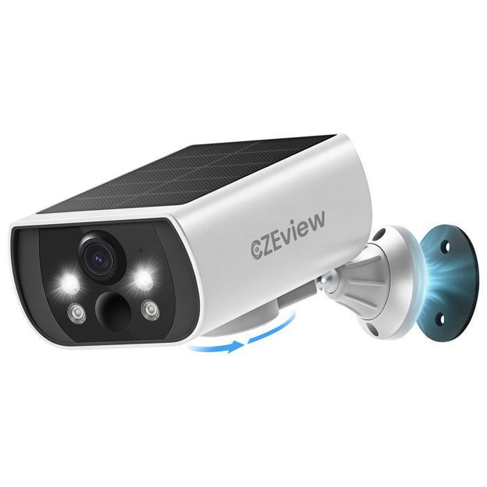 CZEview 3K 5MP Caméra surveillance extérieure sans fil solairefixation magnétique rotation à 300°détection de personnesIP65