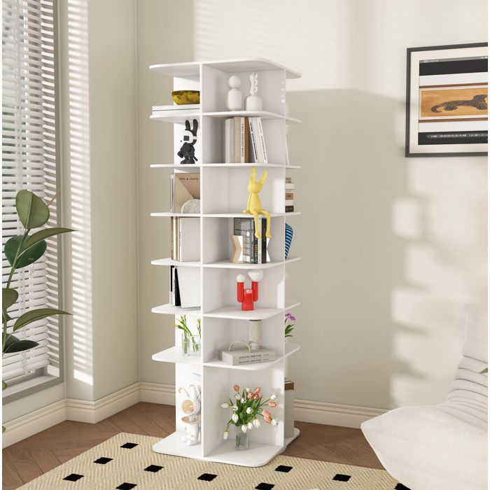 Meuble à Chaussures Rotatif avec 7 Niveaux Rangement pour 28 Paires - pour Entrée - en PVC - Blanc - 60×60×184 cm
