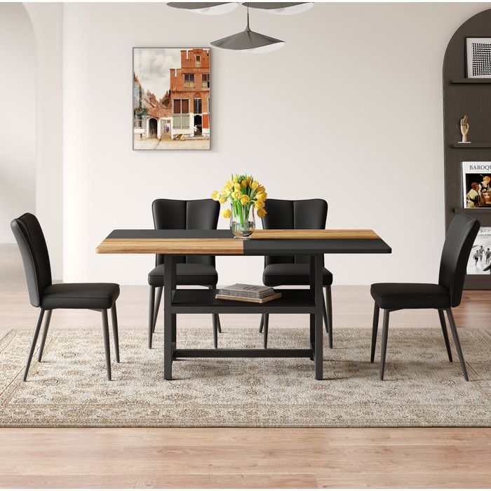 Table A Manger 160cm Marron Noir Set Repas FloraGrace Pour Salle A Manger Rangement Integre 160cm