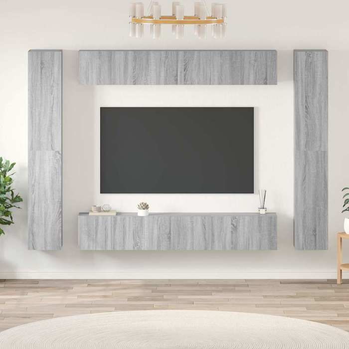 Ensemble Armoires-HIFI (Lot de 10) - Meuble TV suspendu - Grande espace - Sonoma gris Bois dingénierie(4 parcel) T6444