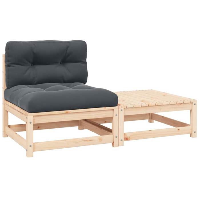 Anthracite Salon de jardin 2 pcs avec coussins Bois de pin massif - Siège de balcon LV66998