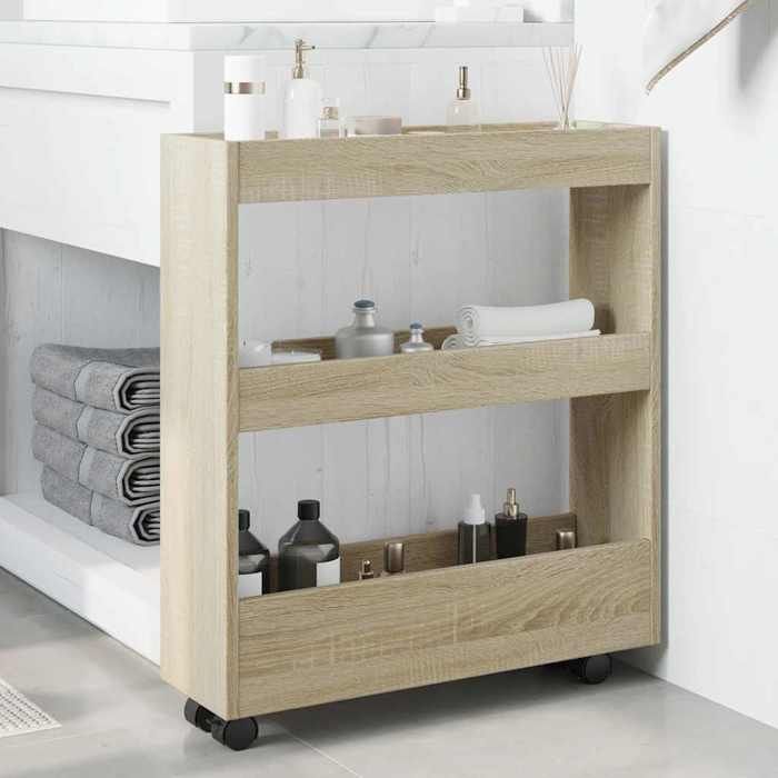 Desserte cuisine - Chariot de rangement étroit 3 niveaux - chêne sonoma -design élégant - pour maison(62282）