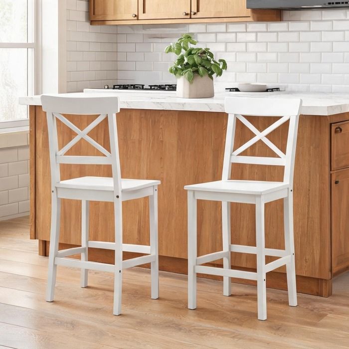 Lot de 2 chaises hautes de bar style campagne en pin massif blanc hauteur 97 5 cm - Blanc Bois de pin 41 x 46 x 97.5 cm Ref 24FURB