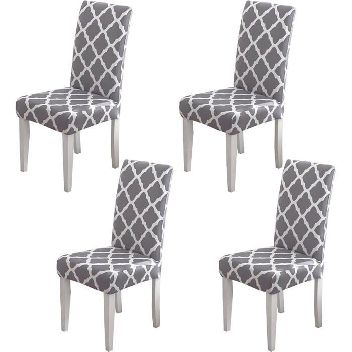 Housses de Chaises Lot de 4 Carreaux Gris Lycra Extensible Ajustement Universel pour Banquet Hôtel et Salle à Ma HOUSSE DE CHAISE