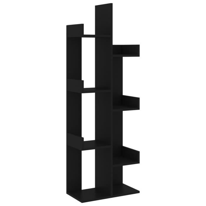 Bibliothèque - ALOMEJOR - Noir - 48x25 5x140 cm - 8 étagères - Aggloméré