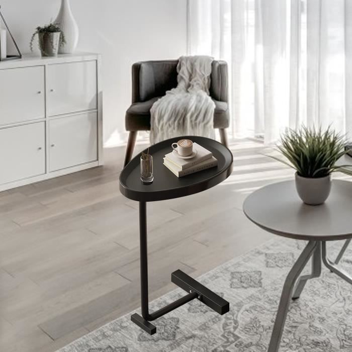 Table D'Appoint En Forme De C WOLTU - MDF Chêne Clair - 38x55cm - Table Canapé Scandinave