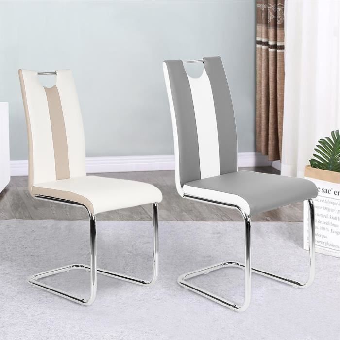 Ensemble de 6 chaises de salle à manger SHE - Blanc et Beige - Style Contemporain - Design - A monter soi-même
