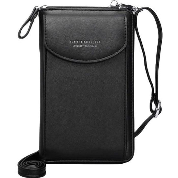 Sacoche Bandouliere pour Telephone Portable et Portefeuille Noir Cuir PU Femme Cdiscount Bagagerie Maroquinerie