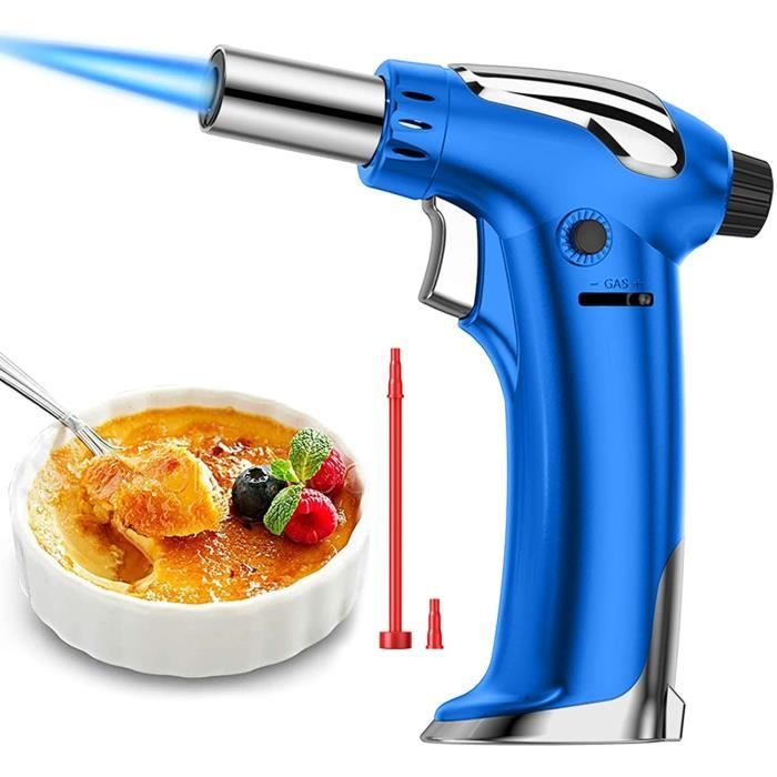 Chalumeau de Cuisine à Gaz Butane Rechargeable Réglable avec Verrou de Sécurité pour Barbecue