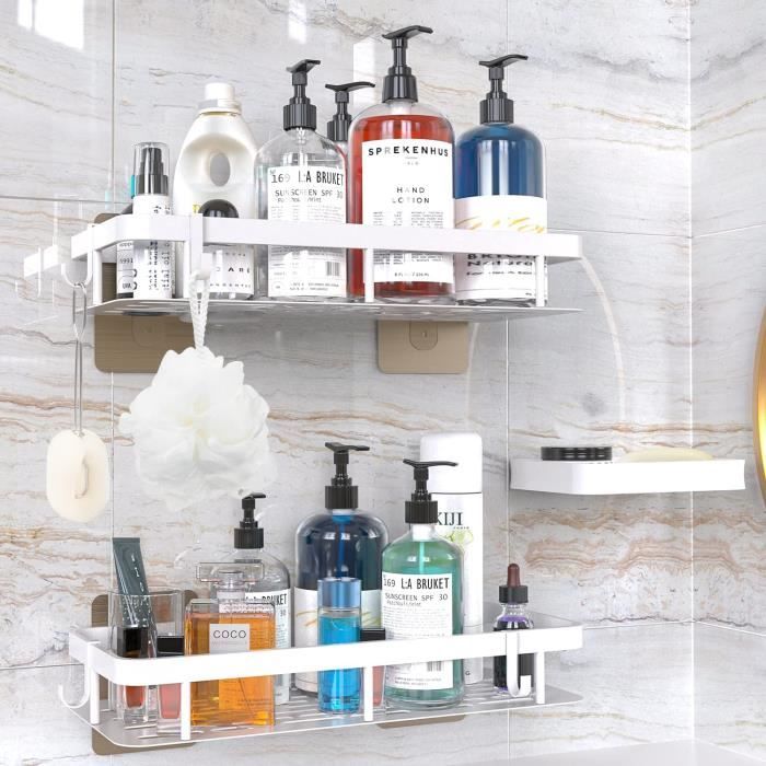 Étagère Douche Adhésive ADORAMOUR 2 Pack - Sans Perçage Avec Porte-Savon Et Crochets