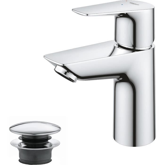 GROHE Robinet Lavabo Start Edge - Mitigeur Sans Tirette Vidage, Chrome | Économie D'eau 5L/min | Installation Facile