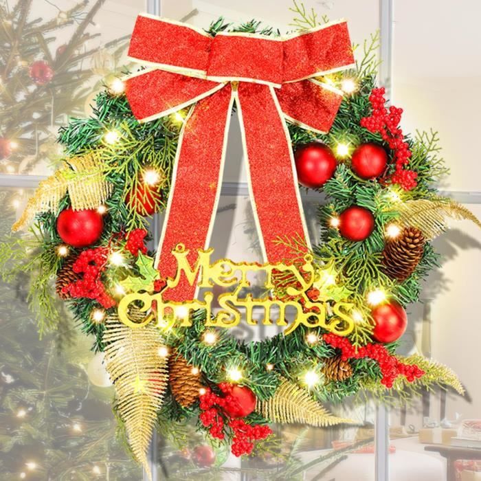 Couronne De Noël Lumineuse De 50 Cm - 40 LED Blanc Chaud Avec Minuterie - Déco De Porte Intérieur/extérieur Résistante Aux Intempéries - 6