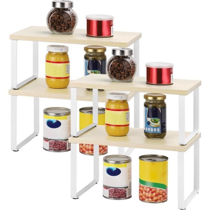 Lot De 4 Étagères À Épices En Bois Empilables Extensibles Pour Armoire De CuisineSupport À