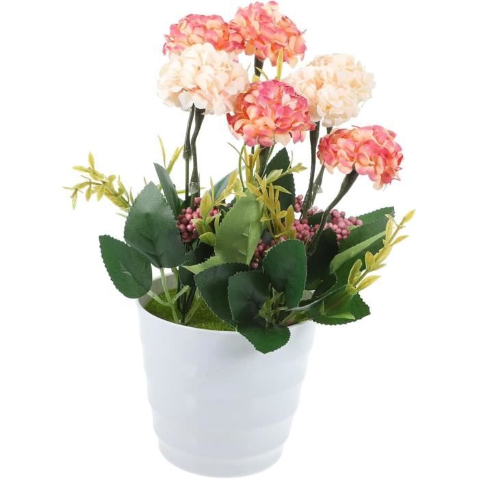 Fleurs Artificielles Flikool - Œillets En Pot, Simulation Bonsaï, Décoration Maison, Balcon, Rouge