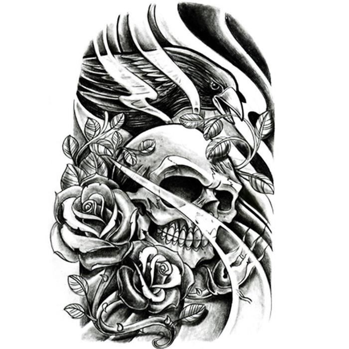 Tatouage Faux Tete De Mort Roses Achat Vente Tatoo Bijou