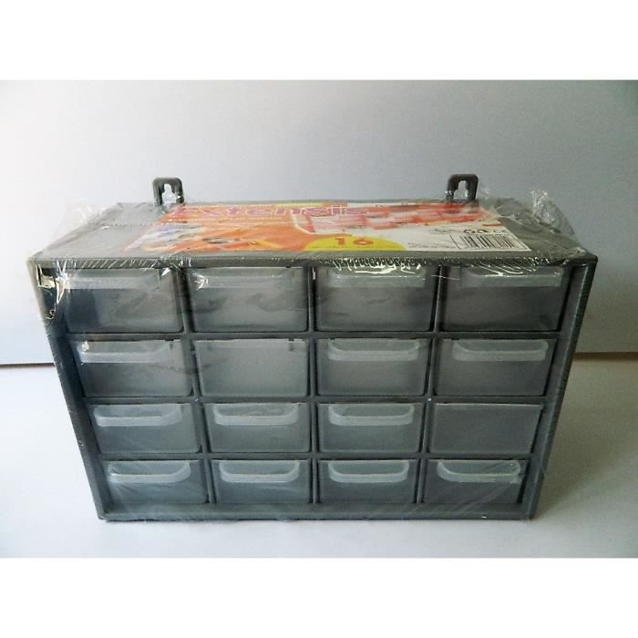 Casier De Rangement 16 Tiroirs Boite Vis Clous 27cm Gris Achat