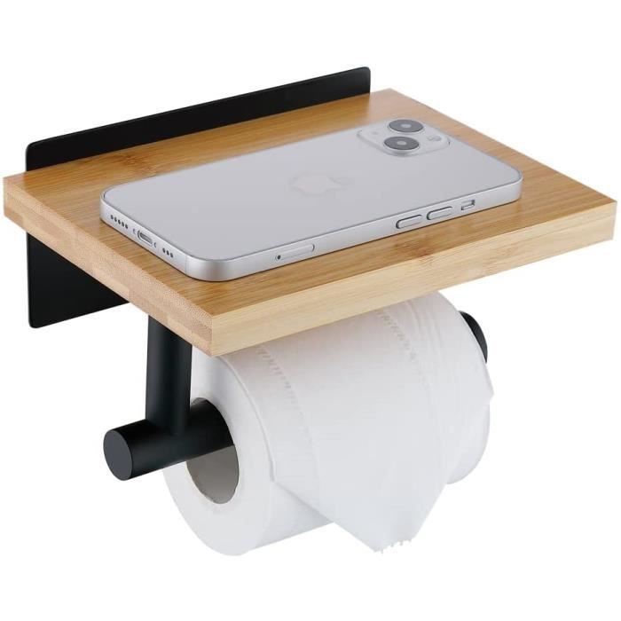 Porte-papier Toilette Avec étagère En Bois - Fixation Murale Avec Ou Sans Perçage - Pour Plusieurs Rouleaux - Salle De Bain, Toilettes
