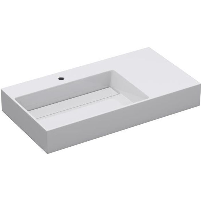 Vasque de salle de bains - Mai & Mai - Lavabo suspendu blanc avec rangement - Rectangulaire - Résine
