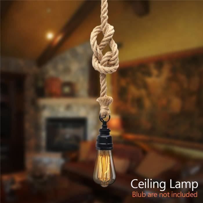 Antilog Support De Lampe, E27 Vintage Hemp Rope Plafonnier Base Suspension Lampe Ampoule 85-265V, Décoration Pour Salon, Restaurant, Bar, Soirée à
