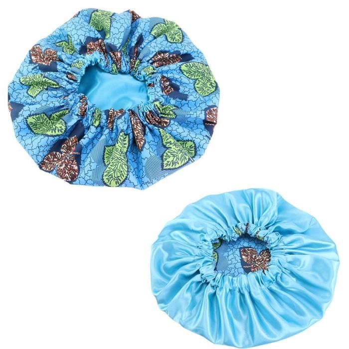 Bonnet de nuit en Satin - Lake Blue - Imprimé africain - Extra Large - Soyeux